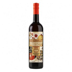 Bottle of Vermut Fresco Rosé with red cap and decorative label.