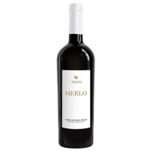 Merlo red wine bottle with a white label and gold MERLO text on a dark bottle